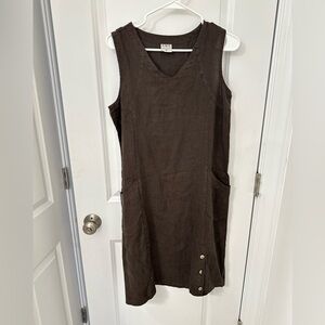 Vintage 100% Linen Chocolate Brown Midi Dress